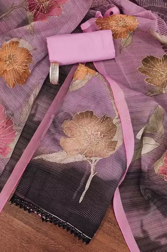 printed organza semi-stitched dress material