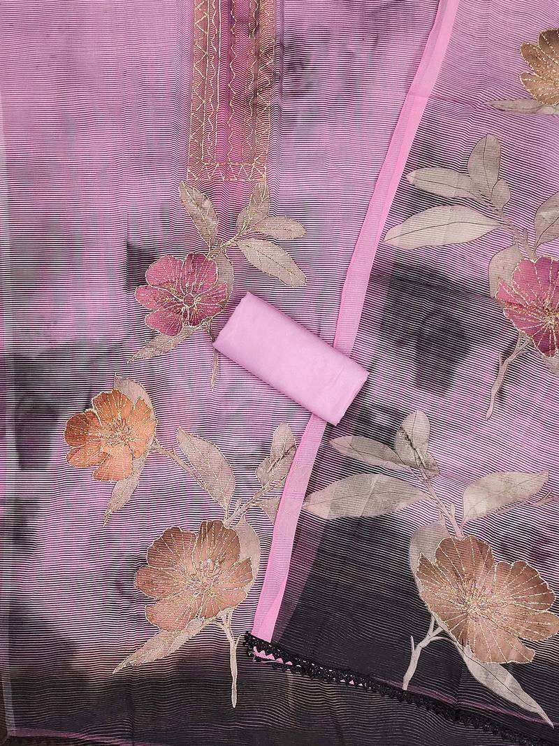 printed organza semi-stitched dress material