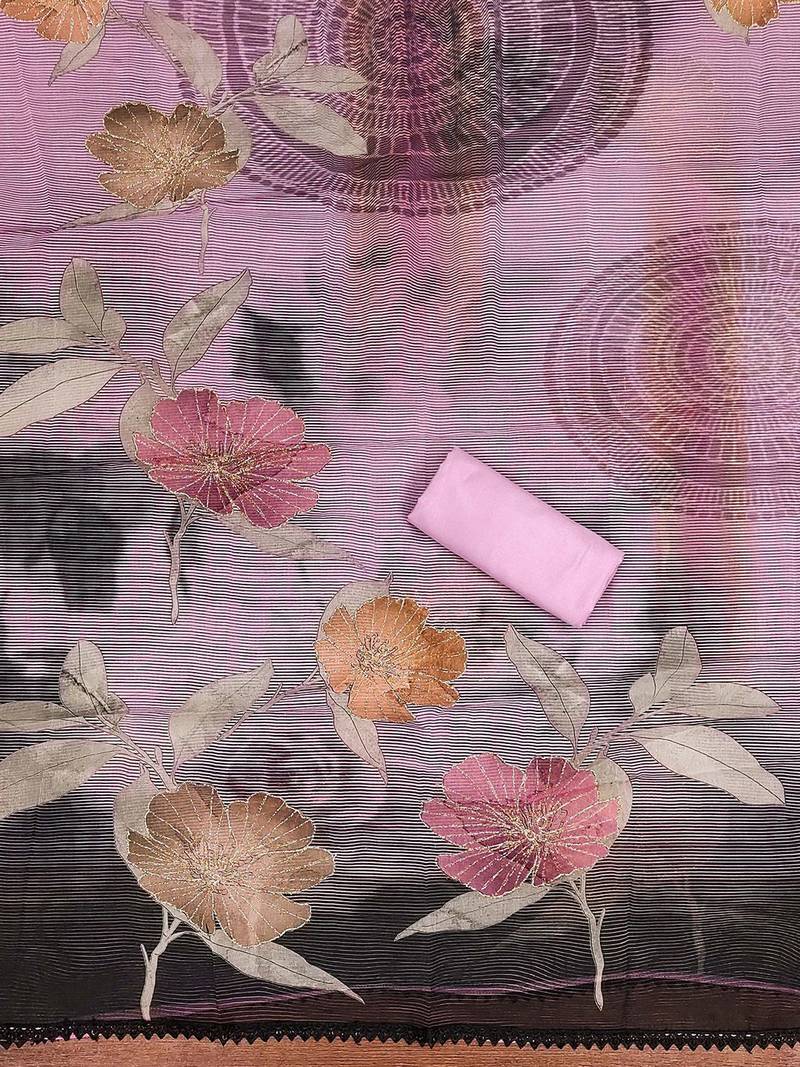 printed organza semi-stitched dress material