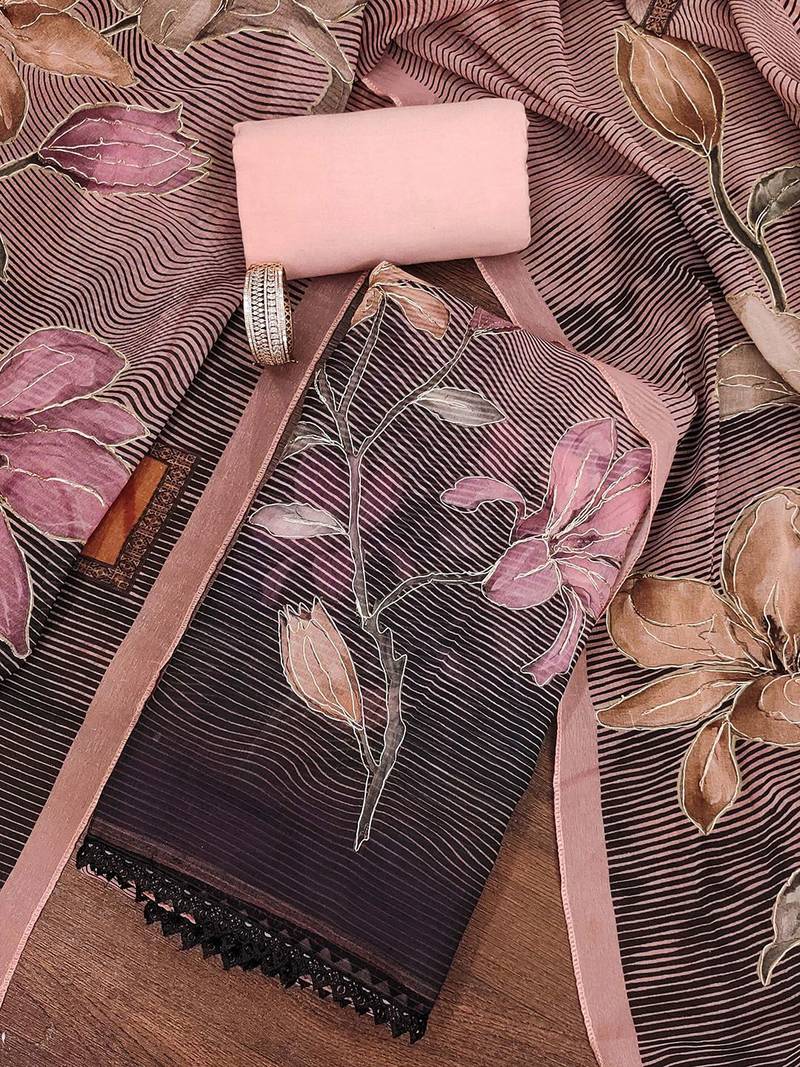 printed organza semi-stitched dress material