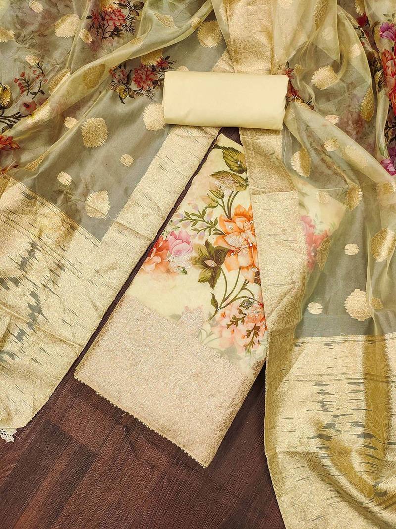 floral printed organza unstitched dress material