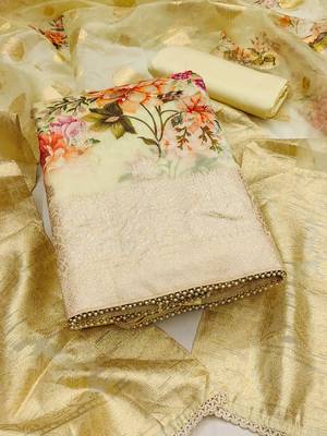 floral printed organza unstitched dress material 2