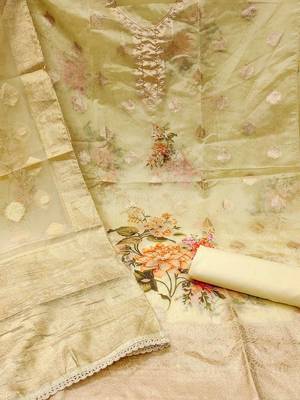 floral printed organza unstitched dress material 3