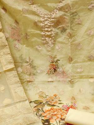 floral printed organza unstitched dress material 4