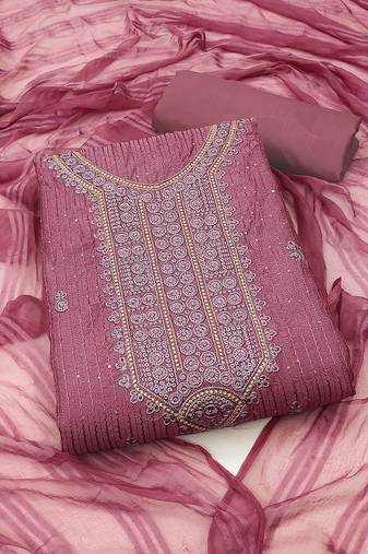 embroidered sequinned cotton unstitched dress material