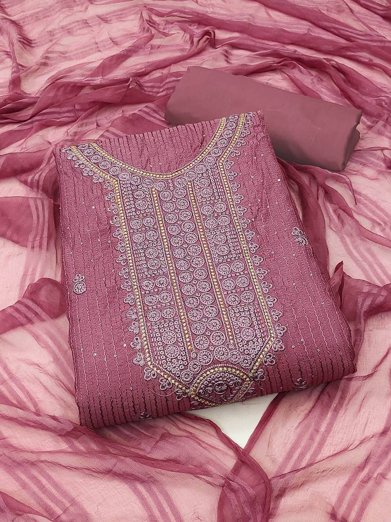 embroidered sequinned cotton unstitched dress material