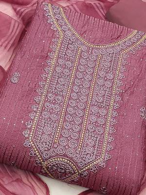 embroidered sequinned cotton unstitched dress material 2