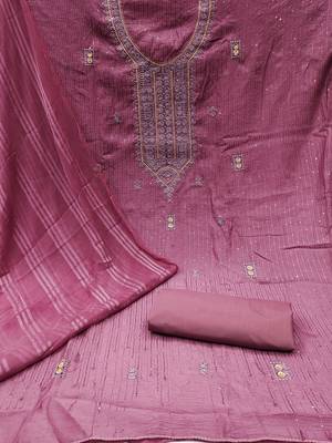 embroidered sequinned cotton unstitched dress material 3
