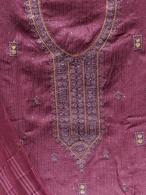 embroidered sequinned cotton unstitched dress material 4