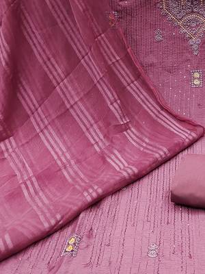 embroidered sequinned cotton unstitched dress material 5