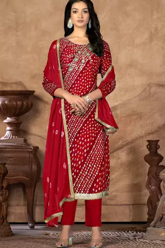 embellished bandhani printed unstitched dress material