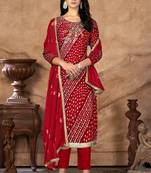 embellished bandhani printed unstitched dress material