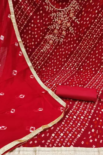 embellished bandhani printed unstitched dress material