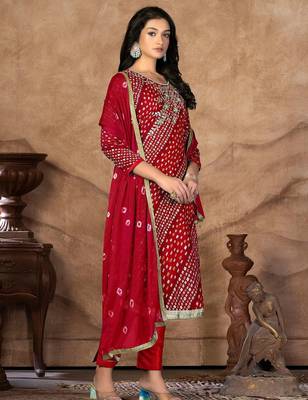 embellished bandhani printed unstitched dress material 3