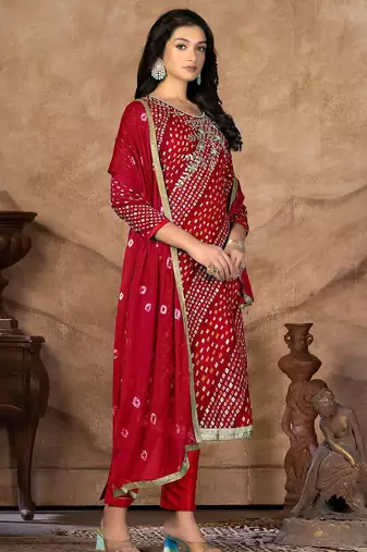 embellished bandhani printed unstitched dress material