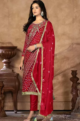 embellished bandhani printed unstitched dress material
