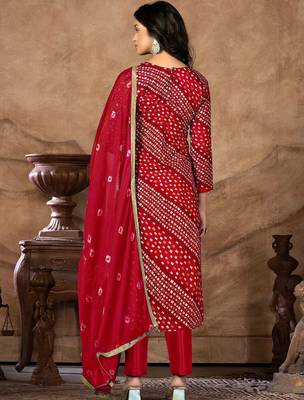 embellished bandhani printed unstitched dress material 5