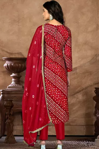 embellished bandhani printed unstitched dress material