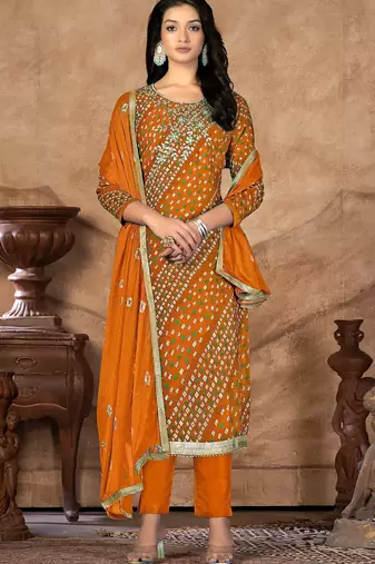 bandhani printed sequinned unstitched dress material