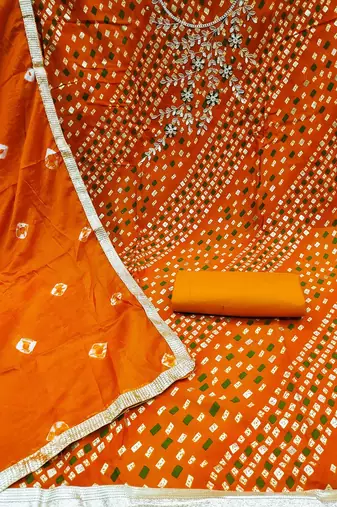 bandhani printed sequinned unstitched dress material