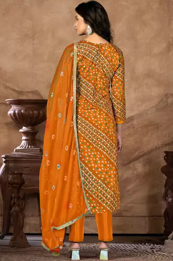 bandhani printed sequinned unstitched dress material
