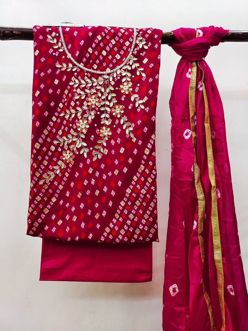bandhani printed unstitched dress material