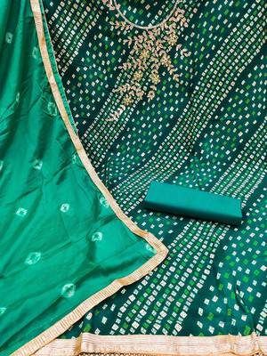 green embellished unstitched dress material 2
