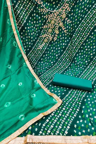 green embellished unstitched dress material