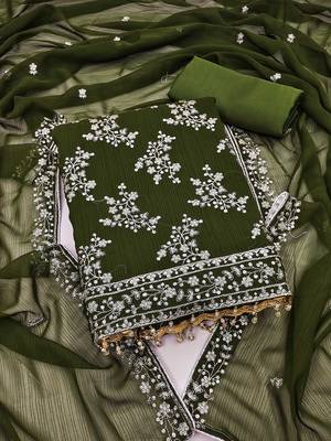 floral embroidered unstitched dress material 2