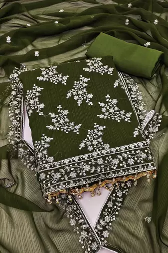 floral embroidered unstitched dress material