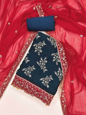 floral embroidered sequinned georgette unstitched dress material 1