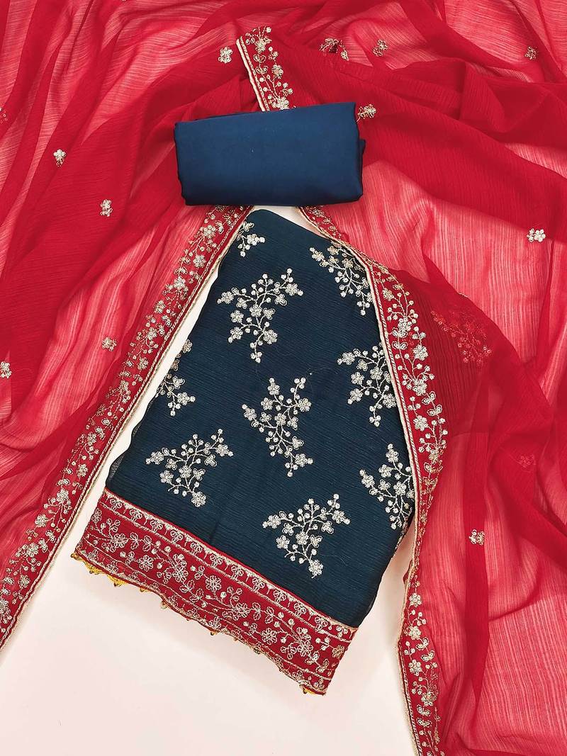 floral embroidered sequinned georgette unstitched dress material