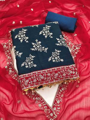 floral embroidered sequinned georgette unstitched dress material 2