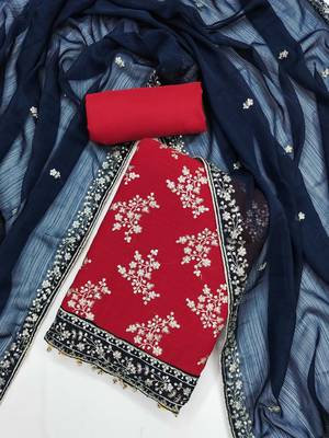 floral embroidered sequinned georgette unstitched dress material 1