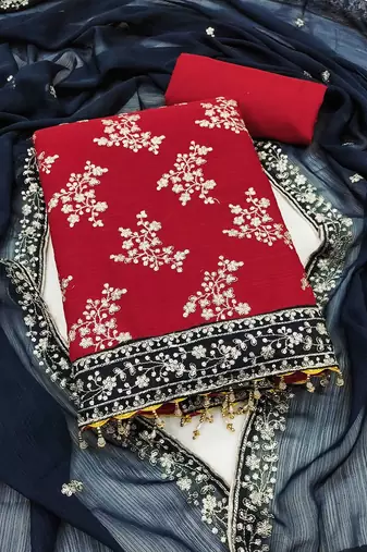 floral embroidered sequinned georgette unstitched dress material