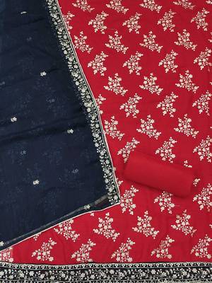 floral embroidered sequinned georgette unstitched dress material 3