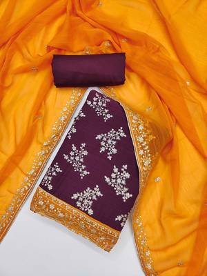 floral embroidered sequinned georgette unstitched dress material 1