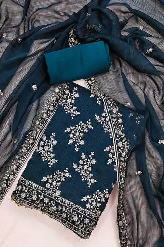 ethnic motifs embroidered sequinned unstitched dress material