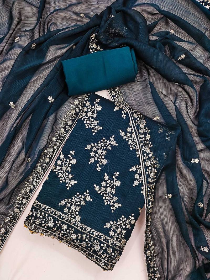 ethnic motifs embroidered sequinned unstitched dress material