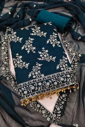ethnic motifs embroidered sequinned unstitched dress material