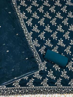 ethnic motifs embroidered sequinned unstitched dress material 3