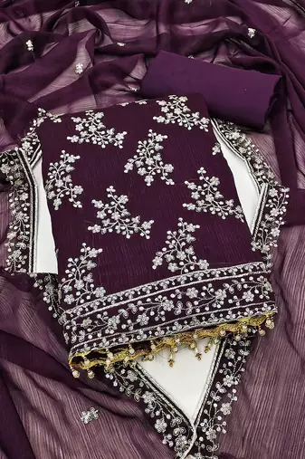 floral embroidered unstitched dress material