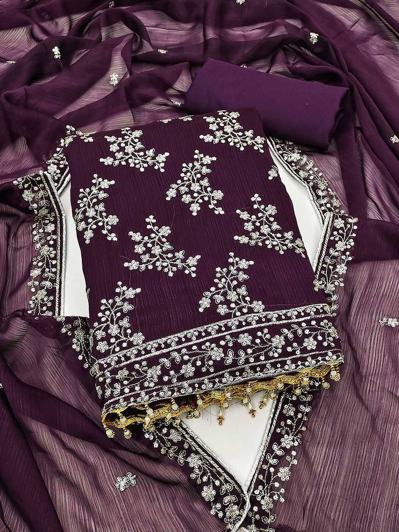 floral embroidered unstitched dress material