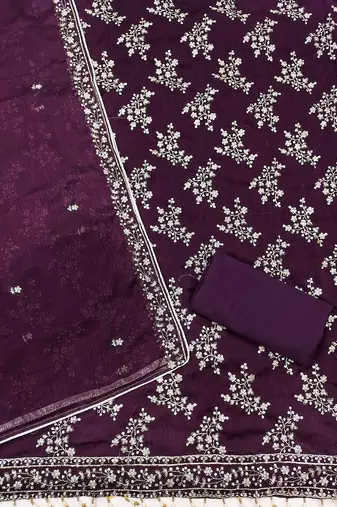 floral embroidered unstitched dress material