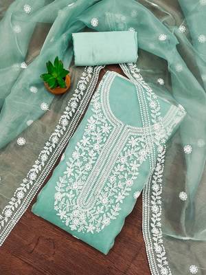 floral embroidered organza unstitched dress material 1
