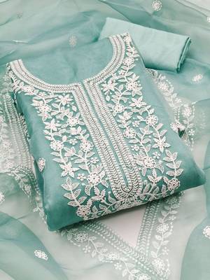 floral embroidered organza unstitched dress material 2