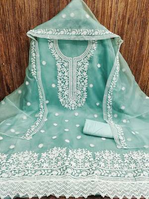 floral embroidered organza unstitched dress material 3