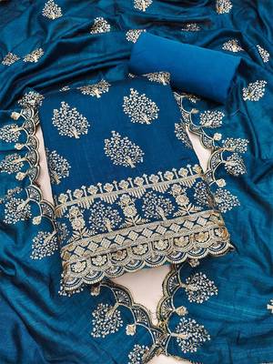 ethnic motifs embroidered sequinned unstitched dress material 1