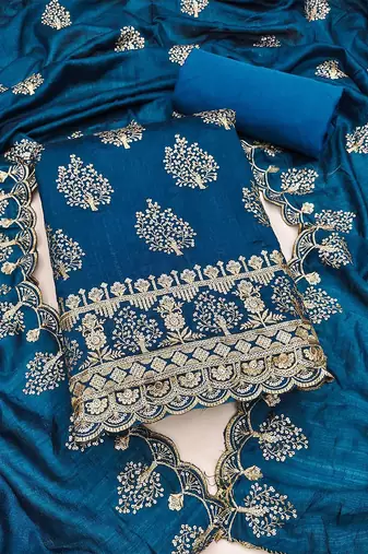 ethnic motifs embroidered sequinned unstitched dress material