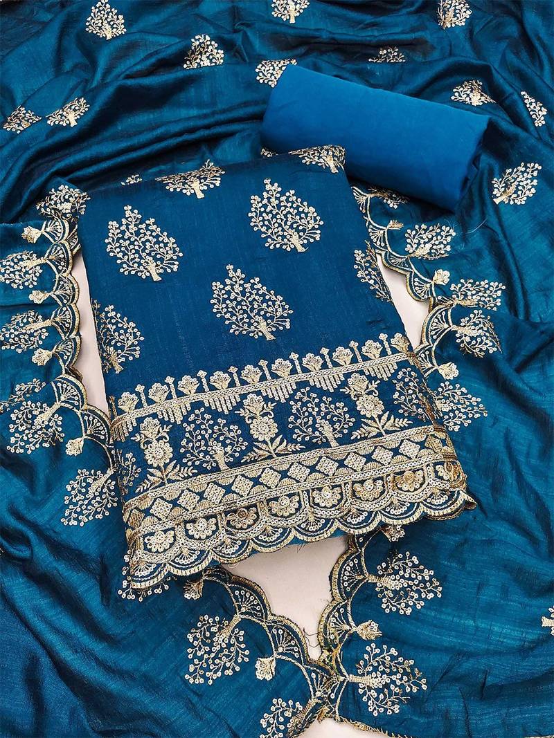 ethnic motifs embroidered sequinned unstitched dress material